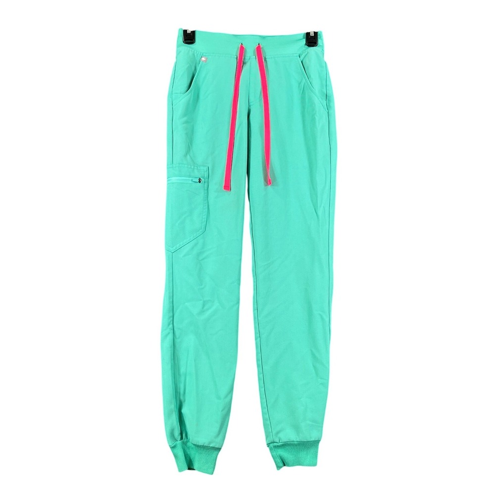 FIGS Zamora Scrub Joggers Womens XXS Teal Slim Fit Pink Drawstring Medical